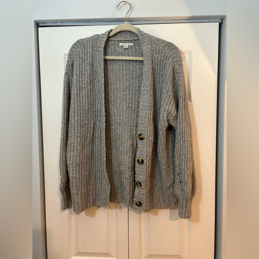 American Eagle Gray Chunky Knit Open Front Cardigan Size M - Picture 4 of 5